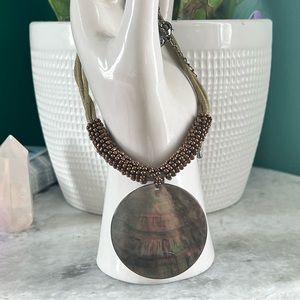 Abalone Beaded Cord Medallion Necklace